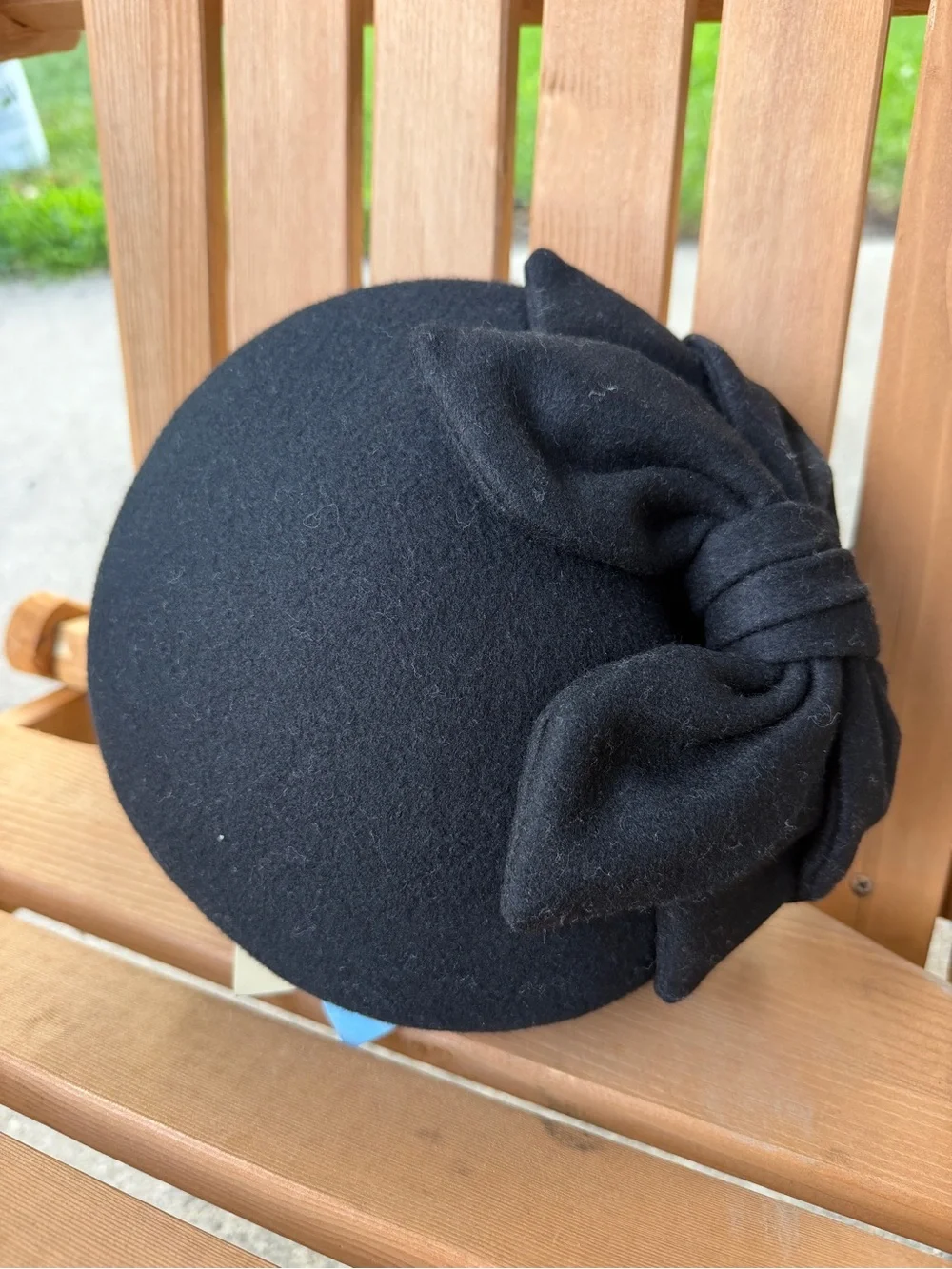 Lawliet Black Wool Felt Pillbox Hat Fascinator Large Bow Cocktail Church One Sz